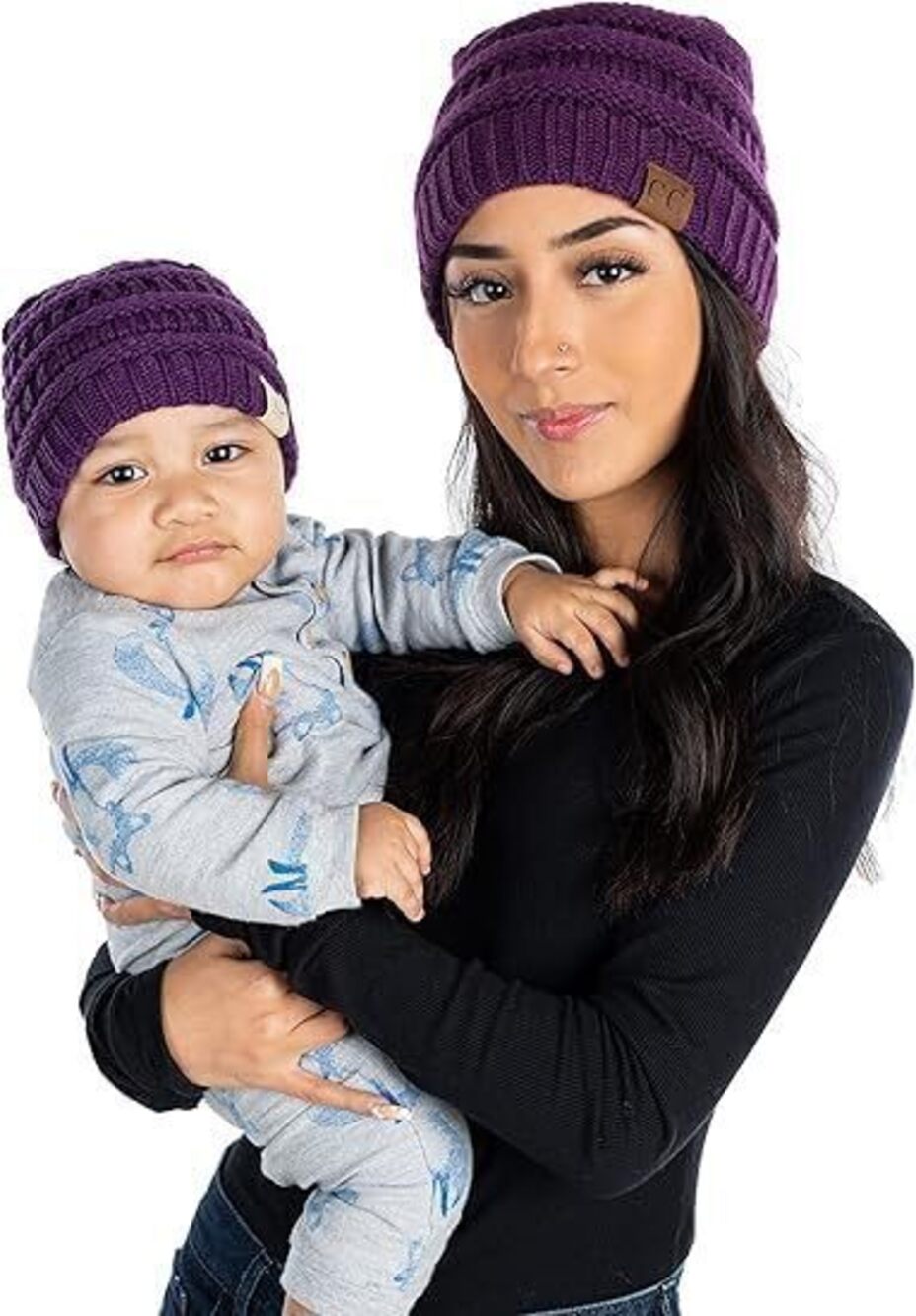 2629 Matching 2 Pack Mommy and Me Beanie - Adult/Infant - Ribbed - Dark
